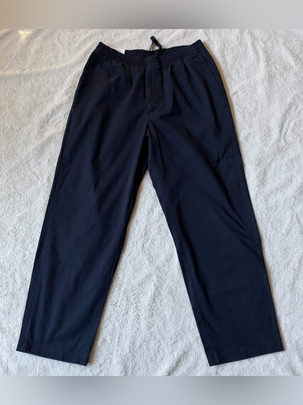 Uniqlo Navy Cotton Relaxed Ankle Unisex Pants Drawstring Elastic L(33-36in) NWT